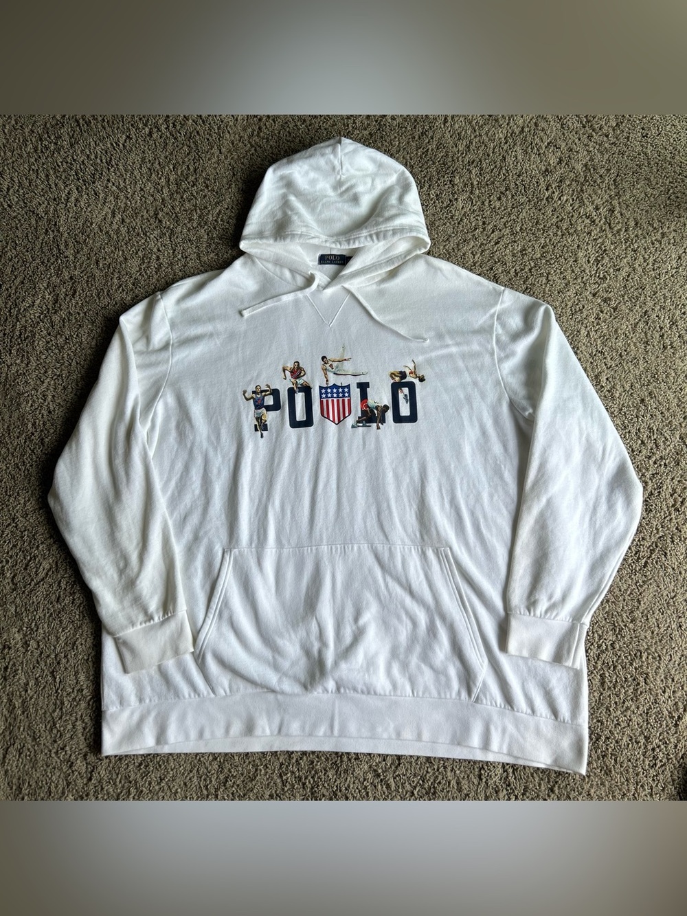 Polo Ralph Lauren Hoodie Men 4XL Tall White USA Patriotic Retro Vintage Olympics